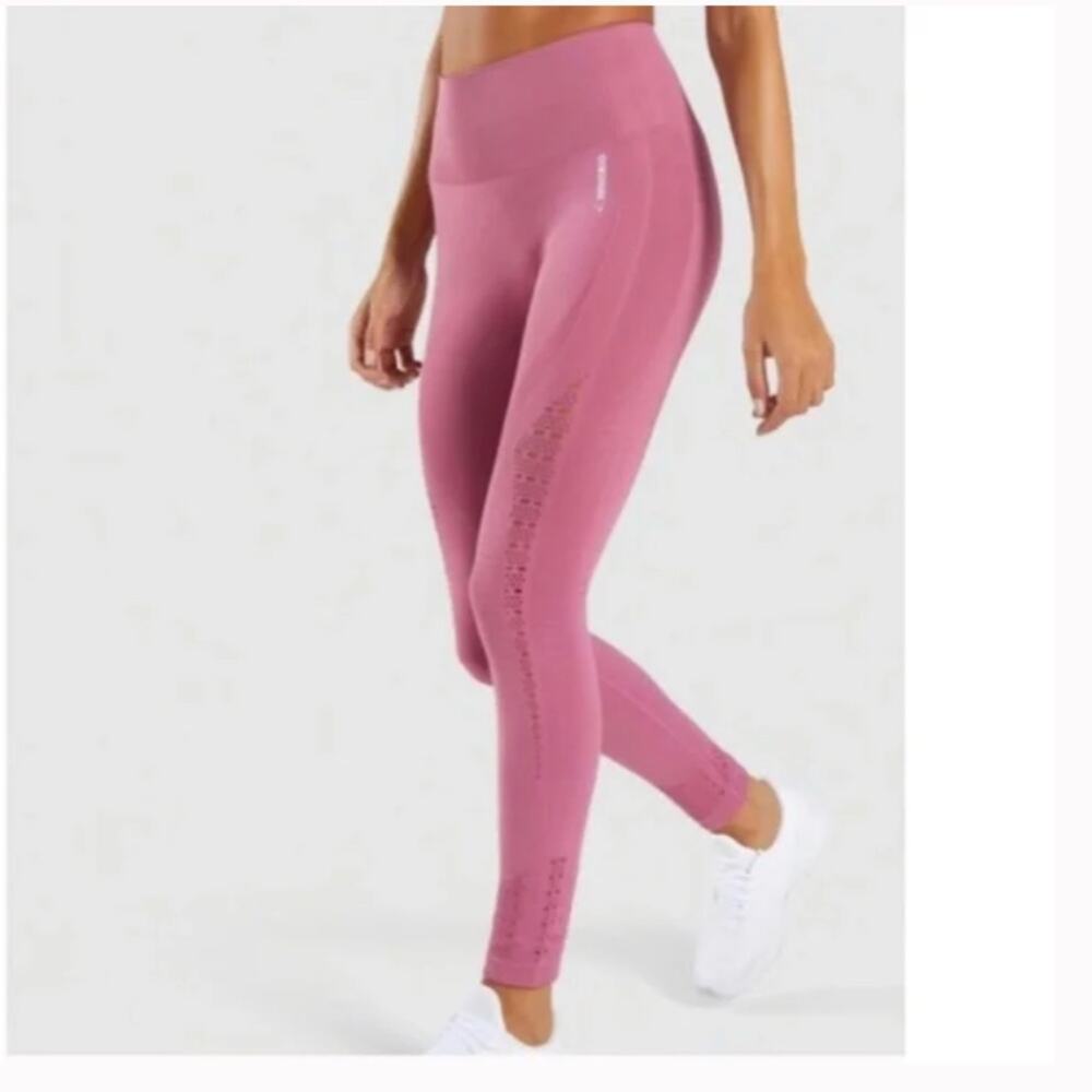 GYMSHARK Dusty Pink Mesh Moto Leggings Energy High Waisted Seamless Size Medium